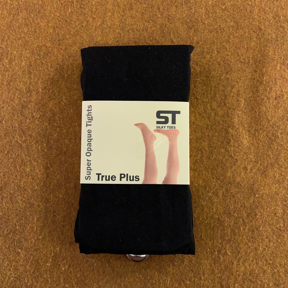 Silky Toes Women 5/6 (Plus 28/30) Black Super Opaque True Plus Tights 1233 NWT
